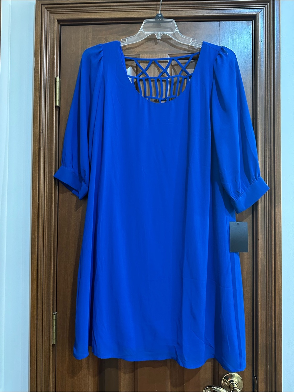 Want and Need Women’s Royal Blue Short Dress with Lattice Back  1X